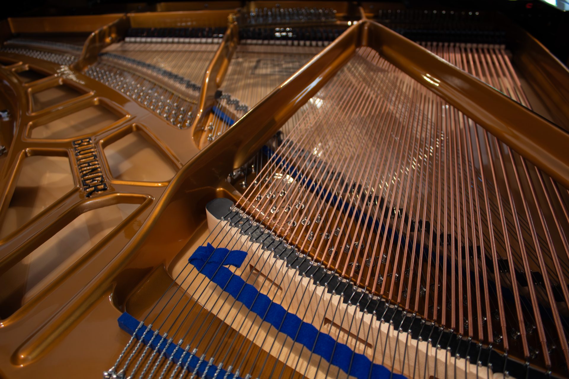 piano bluthner model 10 vue intérieure complète du cadre et des cordes
