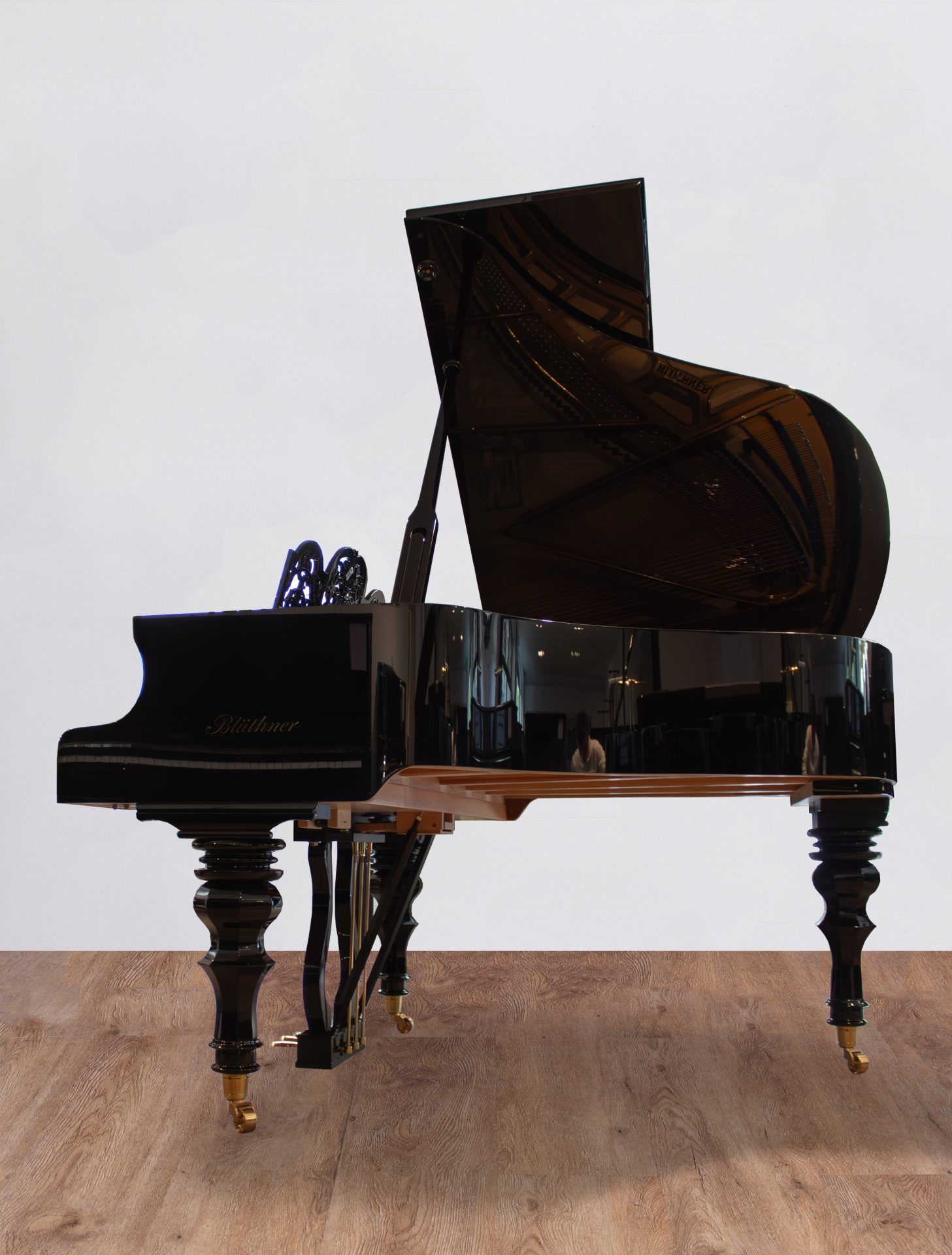 piano bluthner model 10 profil droit avec lyre et pupitre visibles